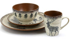 Elama Majestic Elk 16-Piece Round Stoneware Dinnerware Set – Taupe Wildlife Service for 4