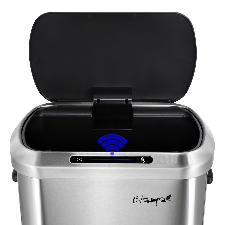Elama ELM-U8-50L 13 Gallon Automatic Infrared Sensor Trash Can, Hands-Free Lid, Brushed Silver with Black Top