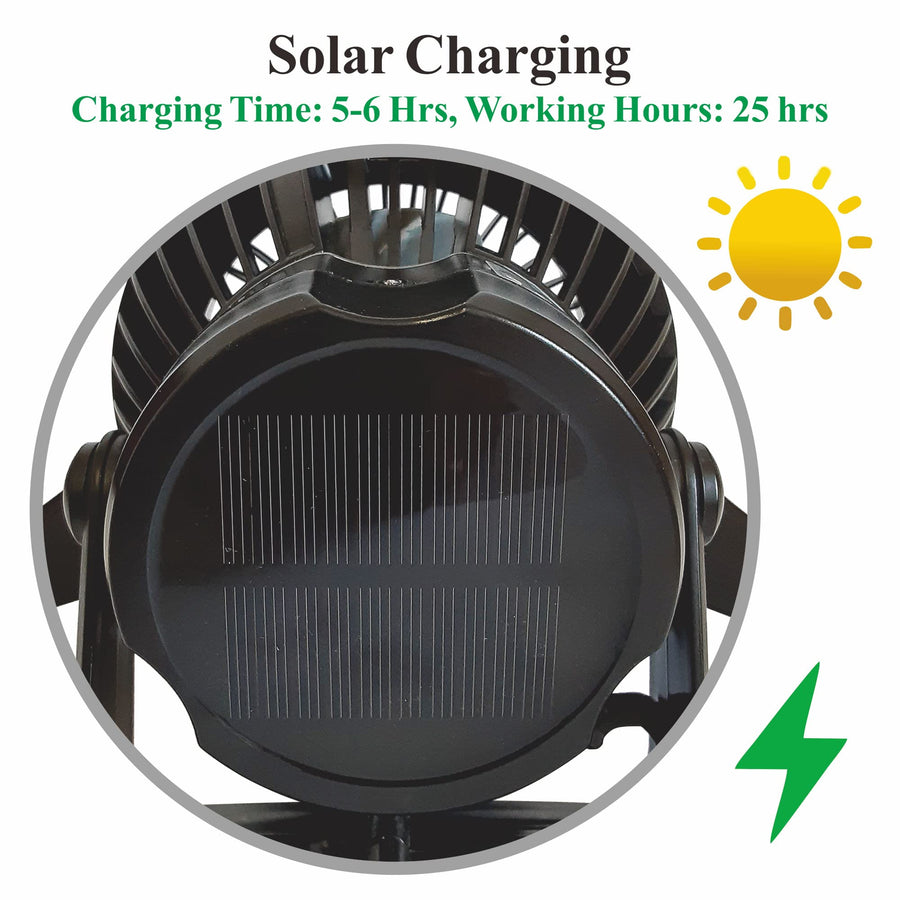 Optimus 4-in-1 Rechargeable Camping Fan with LED Light, Power Bank & Solar/USB Charging, Black
