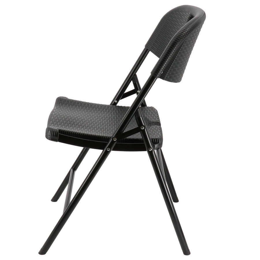 Elama 4-Piece Rattan Folding Dining Chairs, Black Resin Wicker, Indoor/Outdoor (Set of 4)