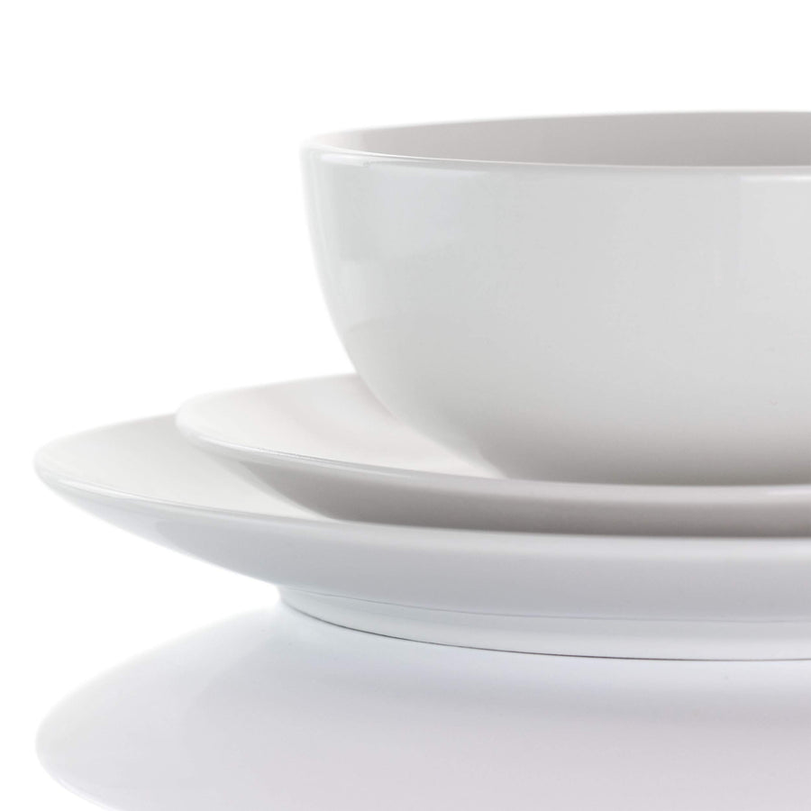 Elama Owen 18-Piece White Porcelain Dinnerware Set with 2 Serving Bowls - Service for 4