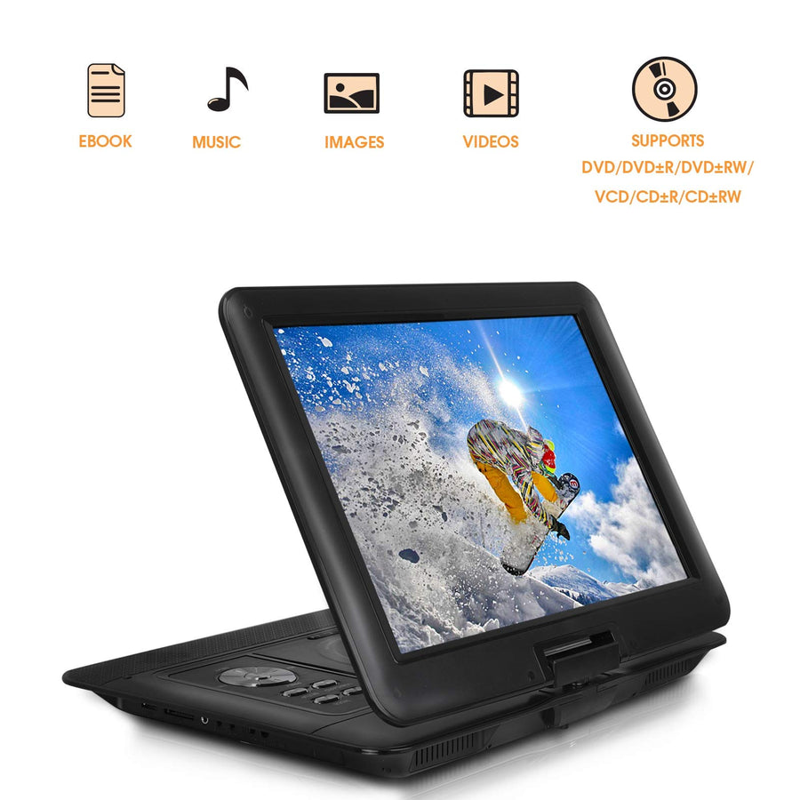 Trexonic 15.4" Portable DVD Player with Swivel TFT-LCD Screen, USB/SD/AV Inputs & Rechargeable Battery