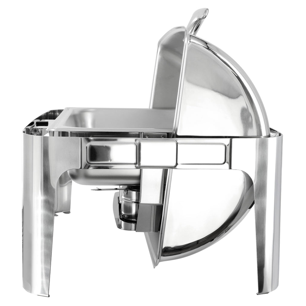MegaChef 9.5-Quart Oblong Roll-Top Stainless Steel Chafing Dish – Catering Buffet Server with View Window for Parties & Events