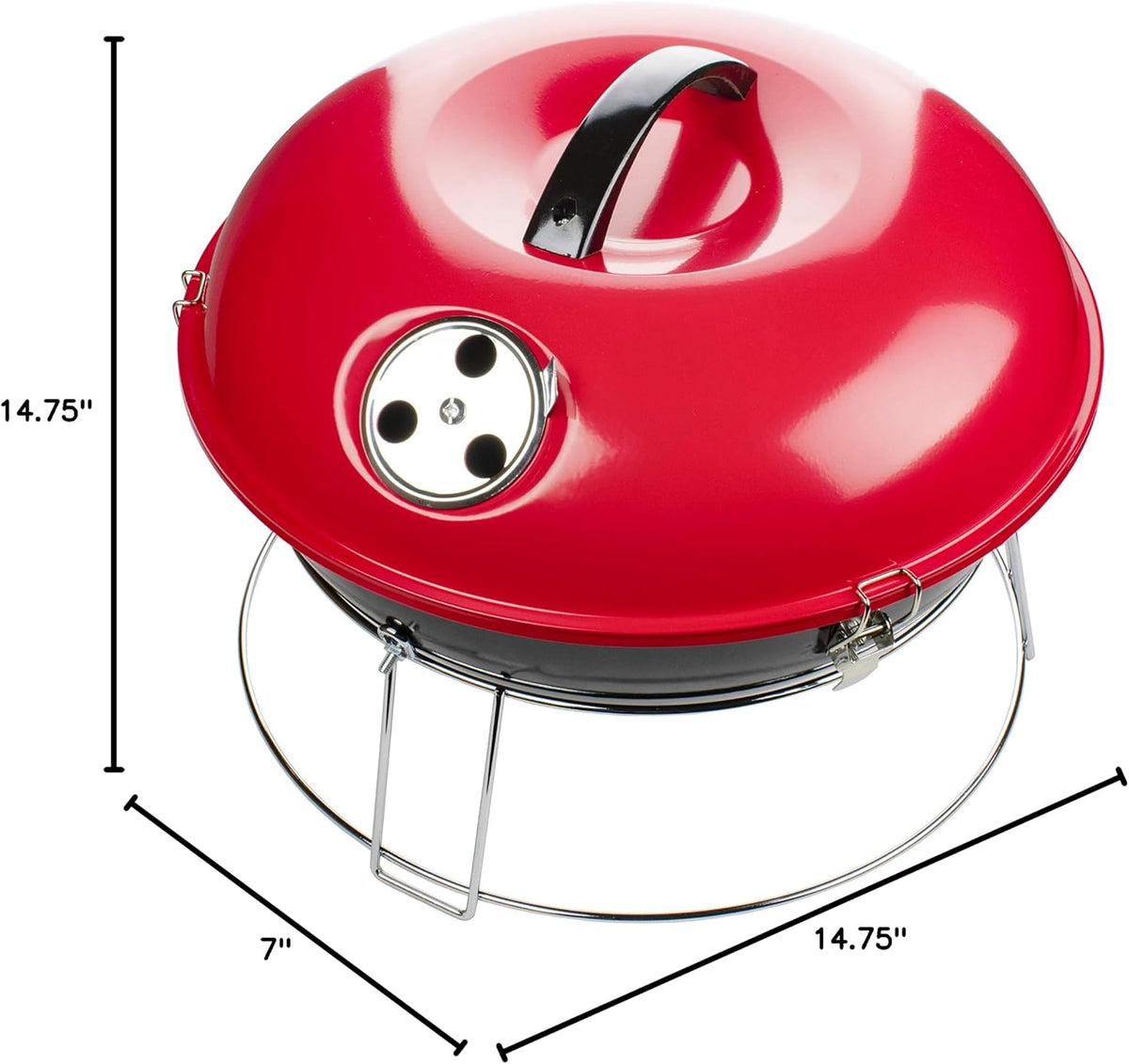 Brentwood 14 inch charcoal grill with size callouts
