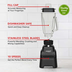 Brentwood Select JBS-500BK 500W 10-Speed Countertop Blender with 42oz Glass Jar, Black - Pulse Button, Dishwasher-Safe Parts