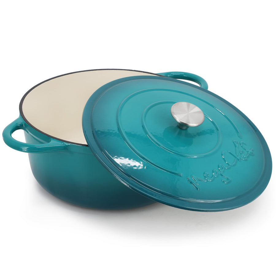 MegaChef 6.35 Quart Round Enameled Cast Iron Dutch Oven with Self-Basting Lid, Teal