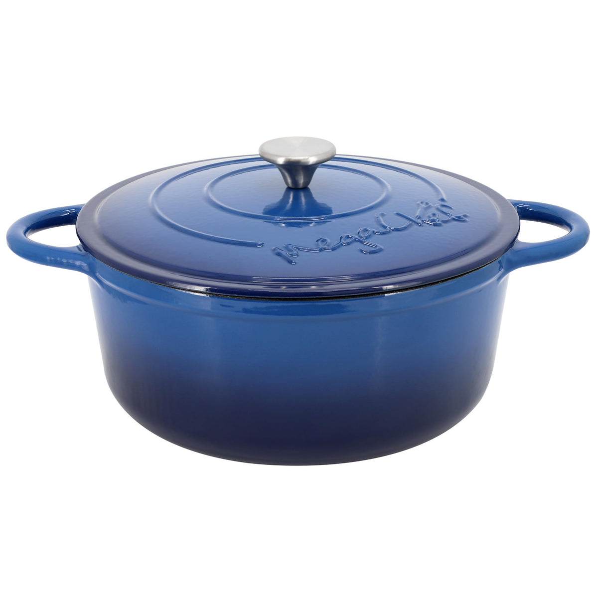 MegaChef Enameled Cast Iron Dutch Oven with Self-Basting Lid, 6.35 Qt Round, 11 Inch, Dark Blue