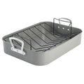 Oster Greystone 2-piece carbon steel turkey roaster pan with stainless steel V-rack, grey speckle non-stick coating, 16.25 x 12.75 inch