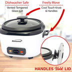 Brentwood RC-5016W 16-Cup Cooked Rice Cooker with Steam Tray - White, 500W with Measuring Cup & Spatula