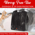 Brentwood H-F306BK 1500W Portable Electric Space Heater and Fan - Black, Adjustable Thermostat with Tip-Over Protection