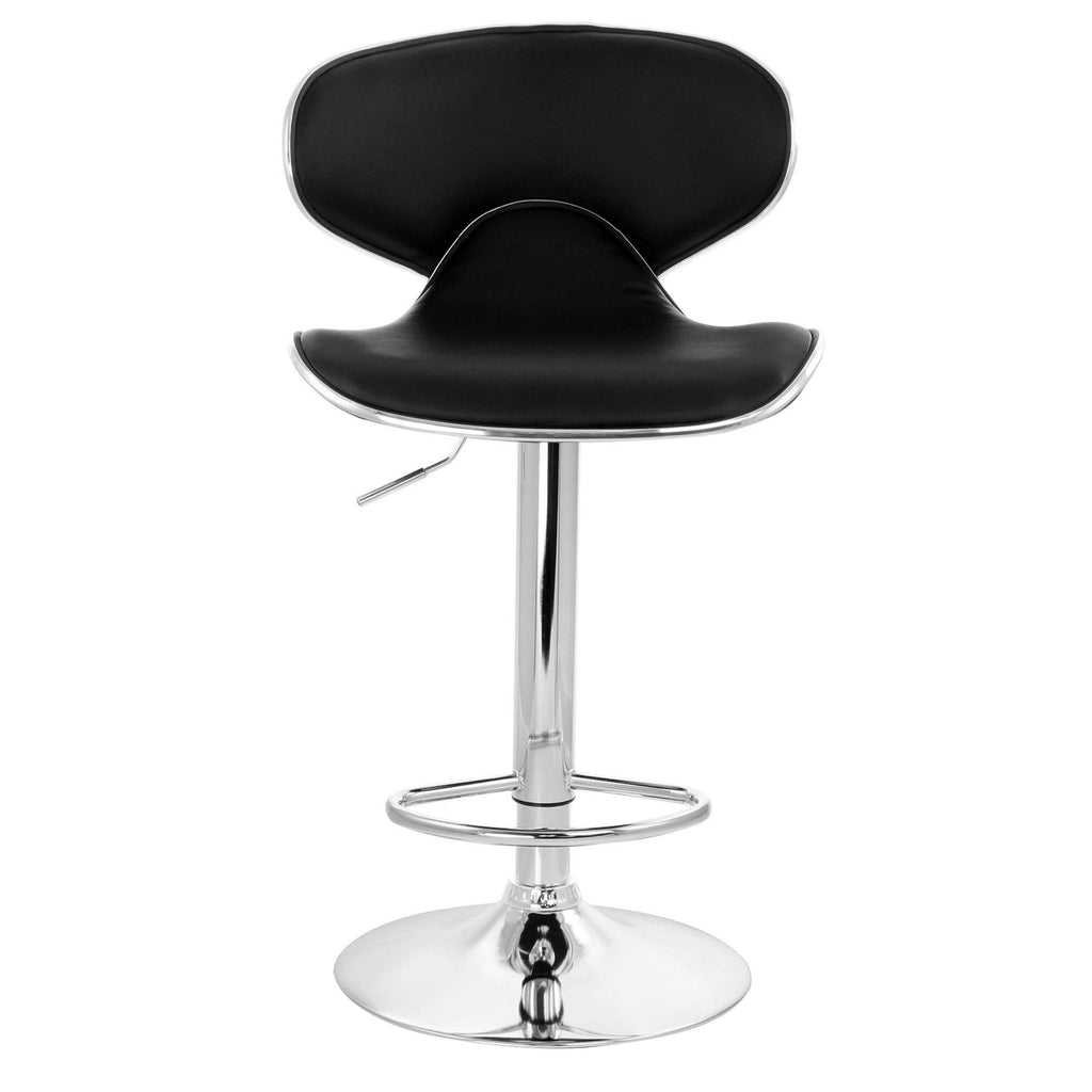 Elama Modern Slim Faux Leather Adjustable Bar Stool Set of 2 – Black with Chrome Swivel Base, Slanted Arm Rests, Contoured Back & 360° Counter / Bar Height Lift