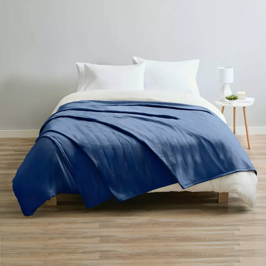 Sunbeam Queen Electric Heated Fleece Blanket – Blue, Dual-Zone Controllers, 10 Heat Settings, Machine Washable