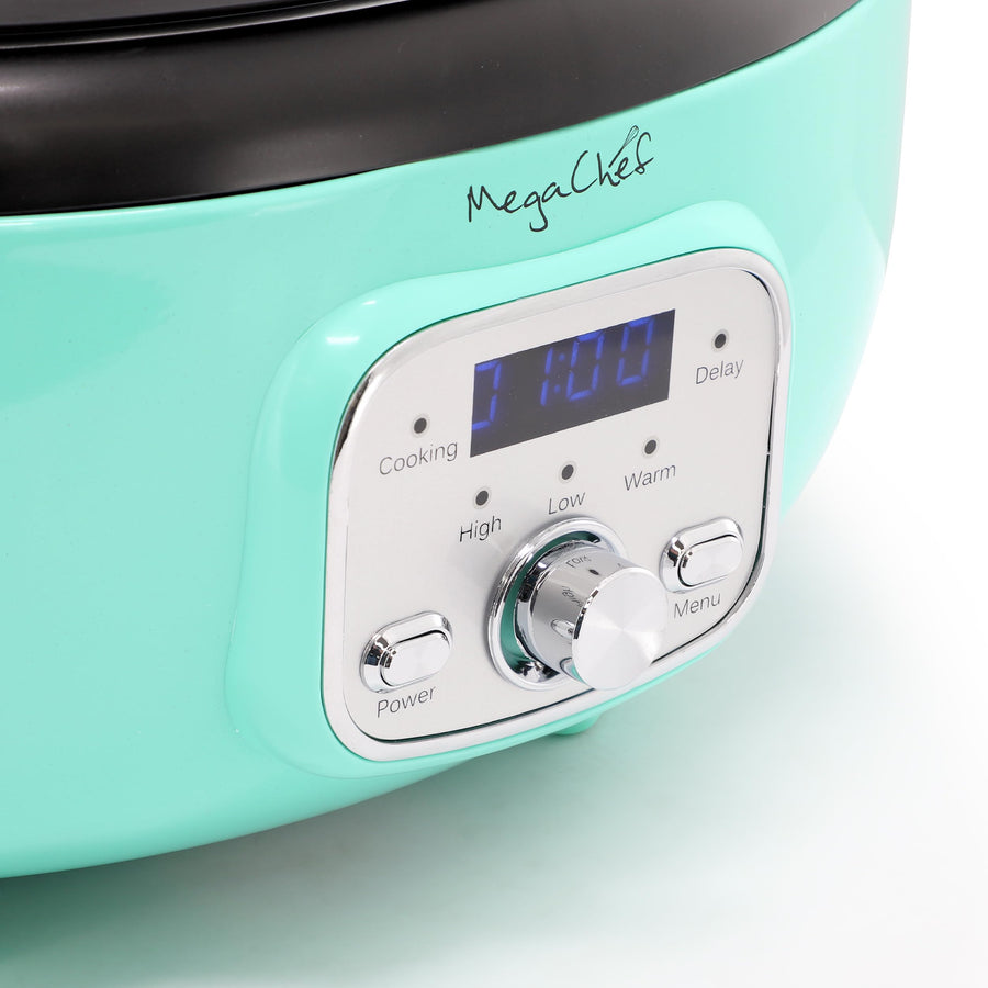 MegaChef Oval Electric Slow Cooker with Removable Ceramic Crock, 3.7 Qt, Digital Panel, Turquoise