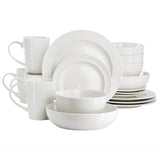 Elama Nikki 18-Piece Ribbed White Porcelain Dinnerware and Serving Set, Service for 4