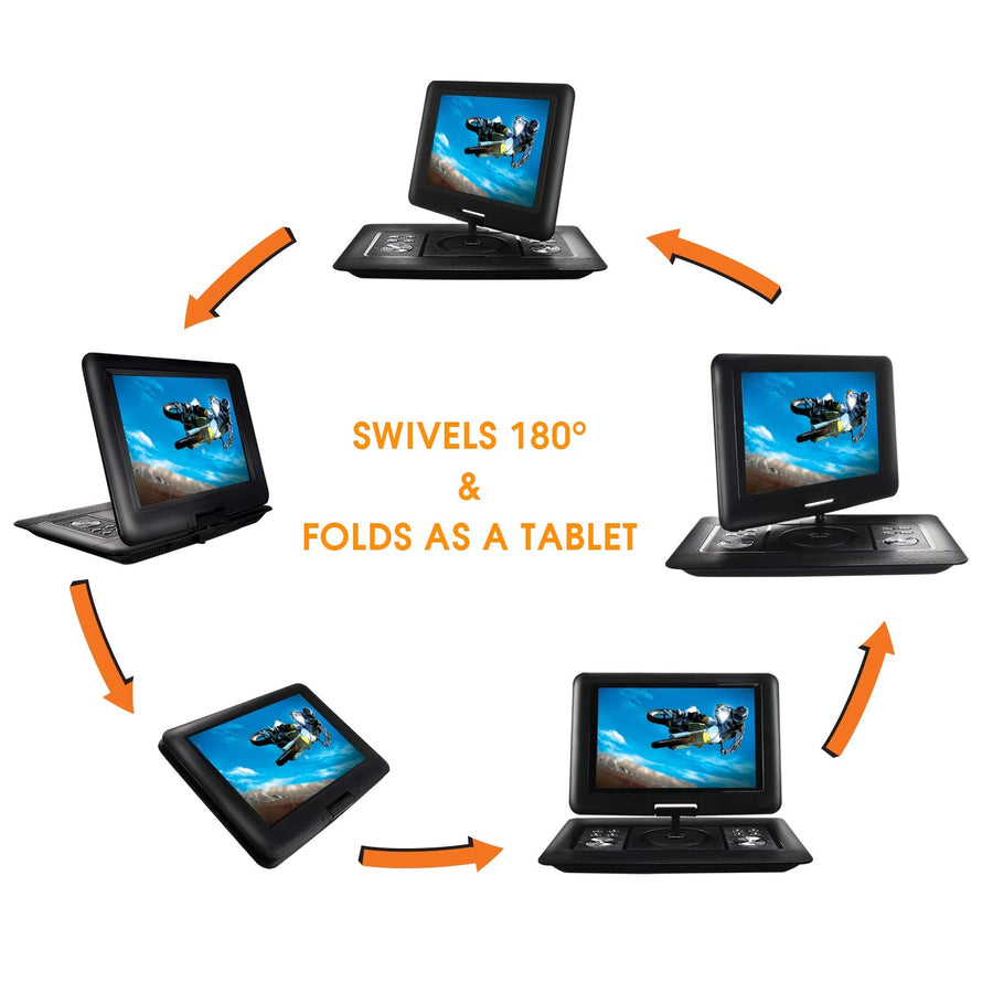 Trexonic 15.4" Portable DVD Player with Swivel TFT-LCD Screen, USB/SD/AV Inputs & Rechargeable Battery
