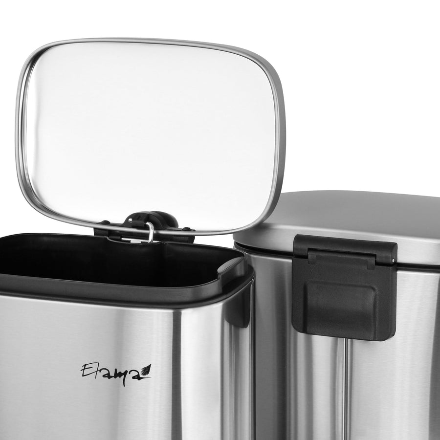 Slow-close lid open on the stainless steel step trash cans