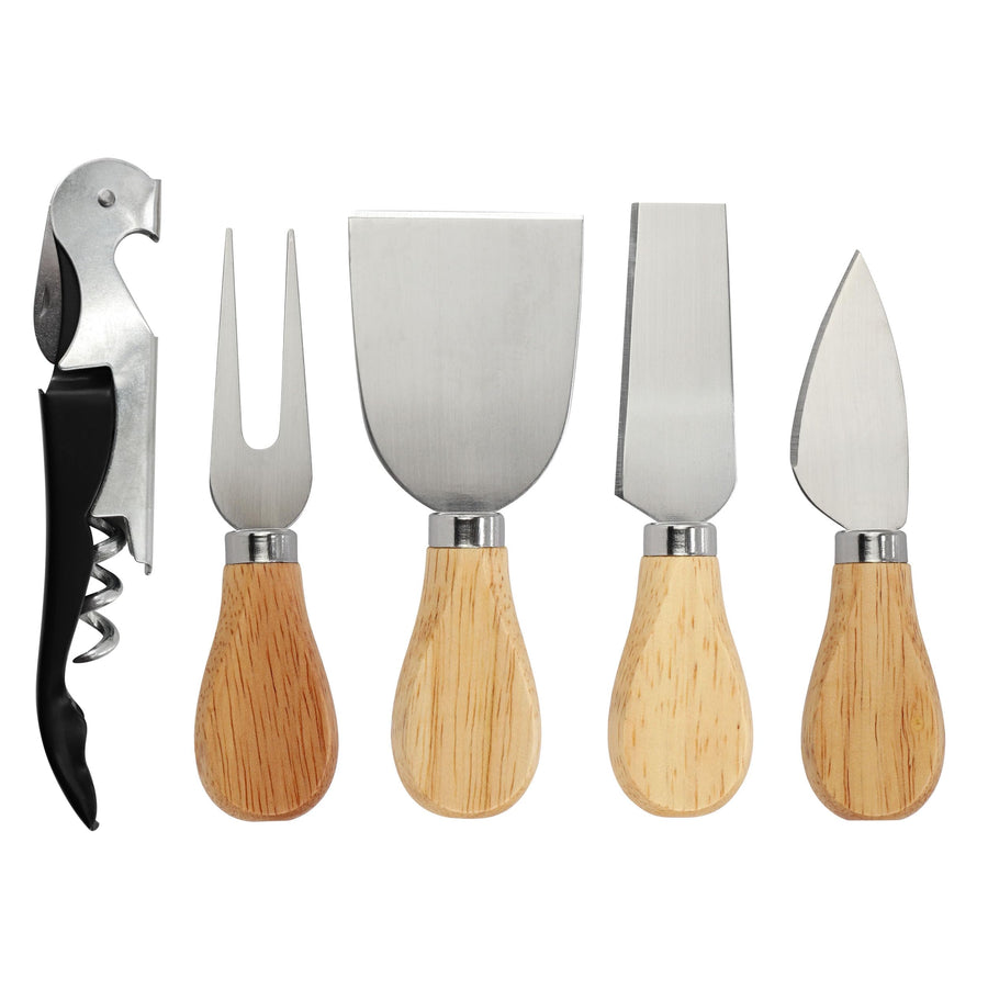 Elama Bamboo Charcuterie Cheese Board with Slide-Out Drawer, Cheese Utensils, Bottle Opener and 3-Piece Mini Chalkboard Set