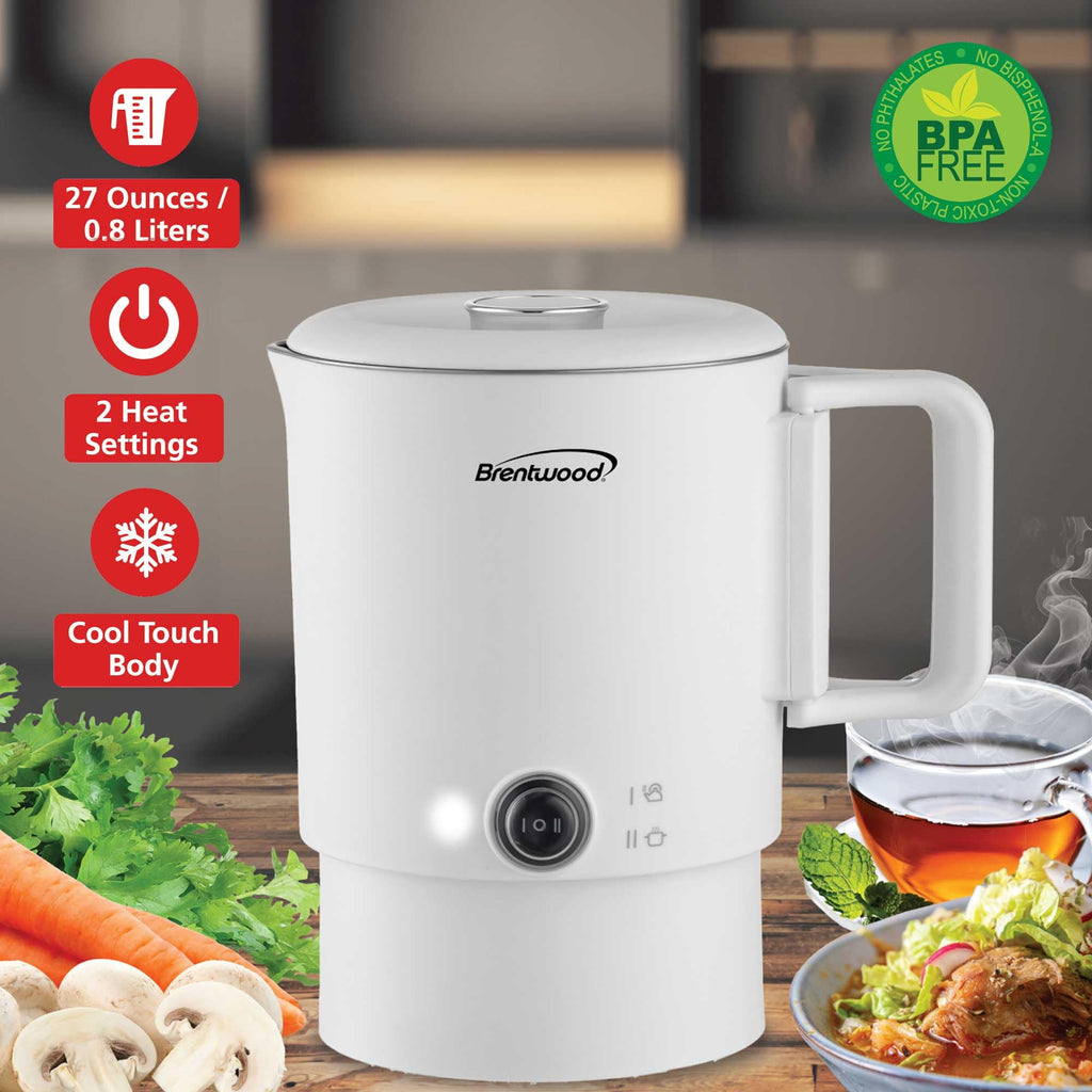 Brentwood KT-1504W Collapsible Stainless Steel Cordless Electric Travel Kettle & Hot Pot - White, 650W, 27oz