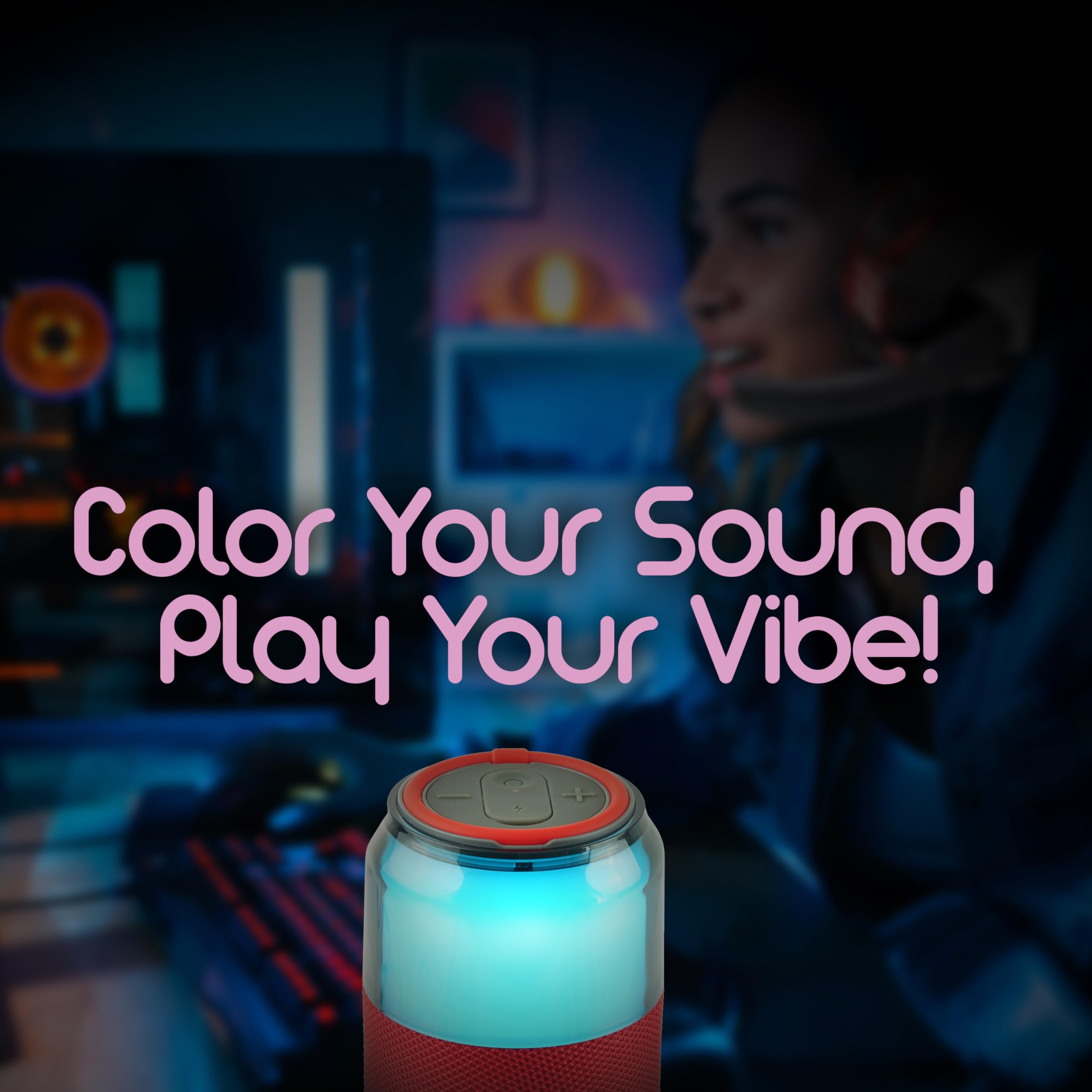 Supersonic SodaBoom SC-2335BT Multi-Color Glowing Bluetooth Speaker, Red LED