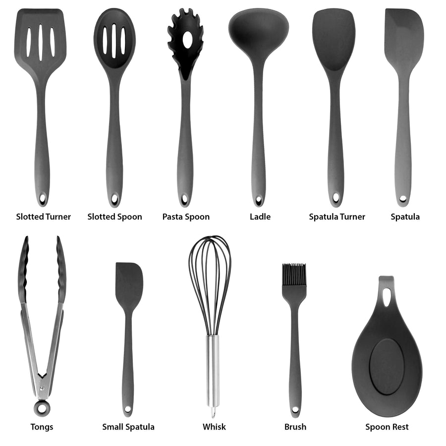 MegaChef 12 Piece Silicone Cooking Utensil Set in Black