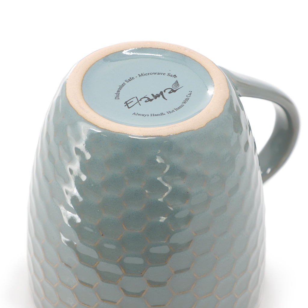 Elama Honeycomb 6-Piece 15 oz Stoneware Mug Set - Assorted White, Purple & Taupe with Embossed Honeycomb Texture