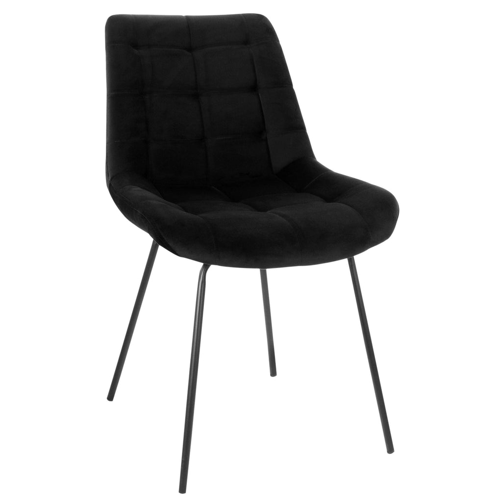Elama Tufted Chair Set of 2 – Black Flannelette with Metal Legs