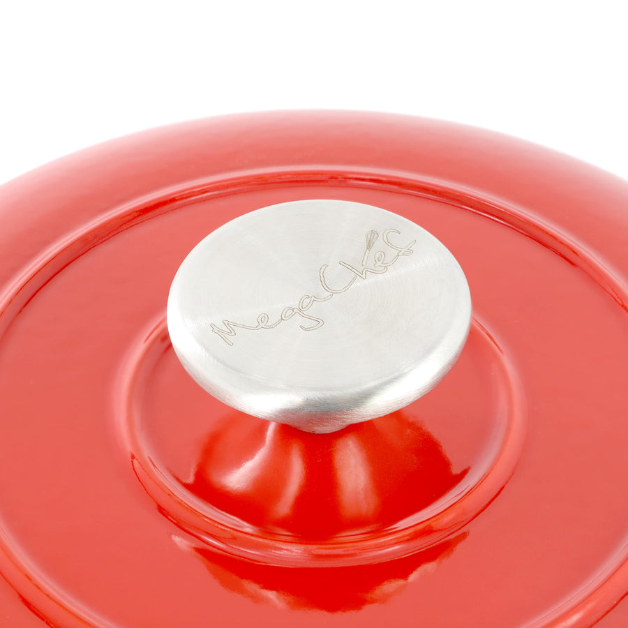MegaChef 6 Quart Enameled Cast Iron Bread Pot with Baking Mat, Red