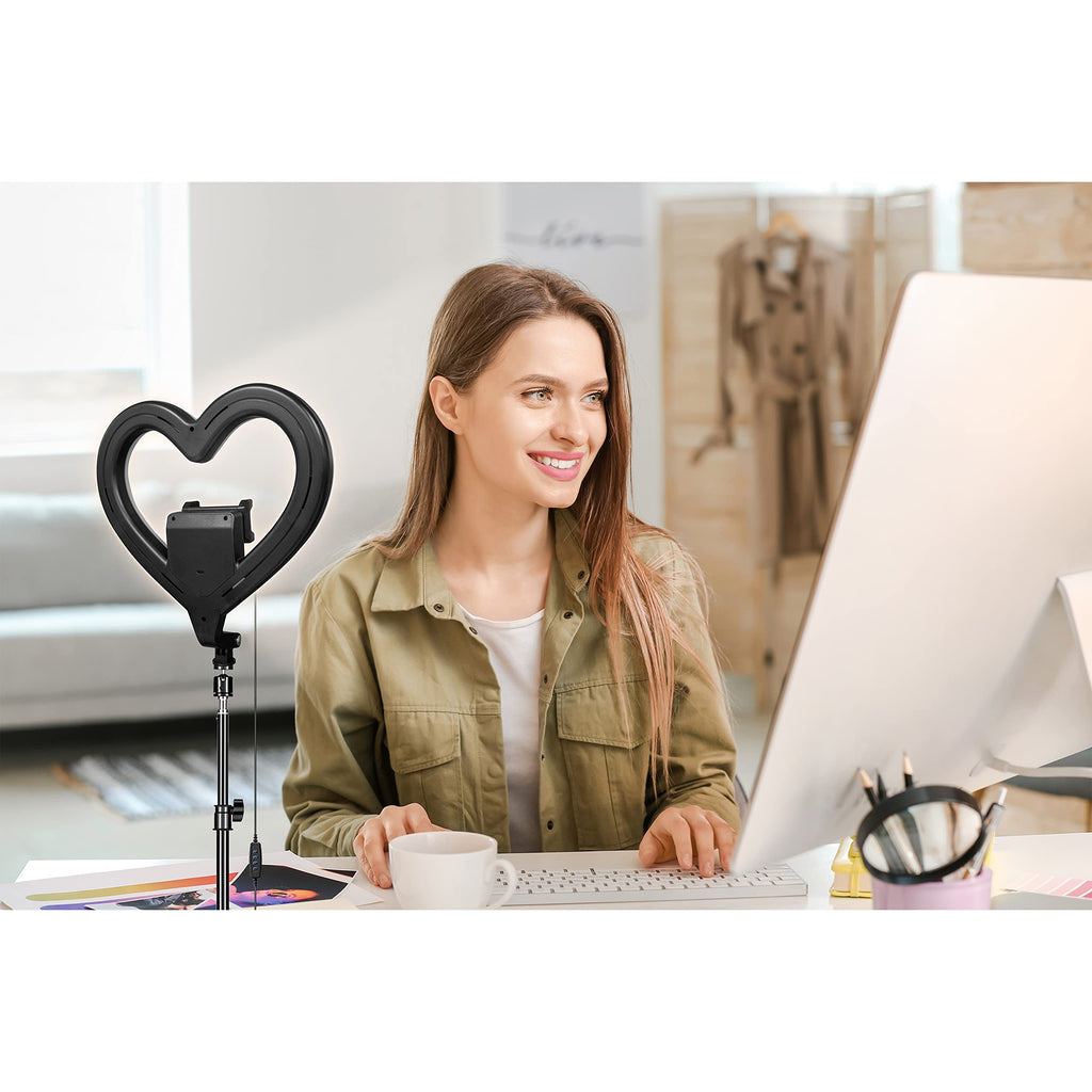 SuperSonic SC-2310SRH Pro Live Stream 10-Inch Heart Shaped Selfie Ring Light - 120 LEDs, 3 Color Modes, Tripod Extends to 42.5 Inches