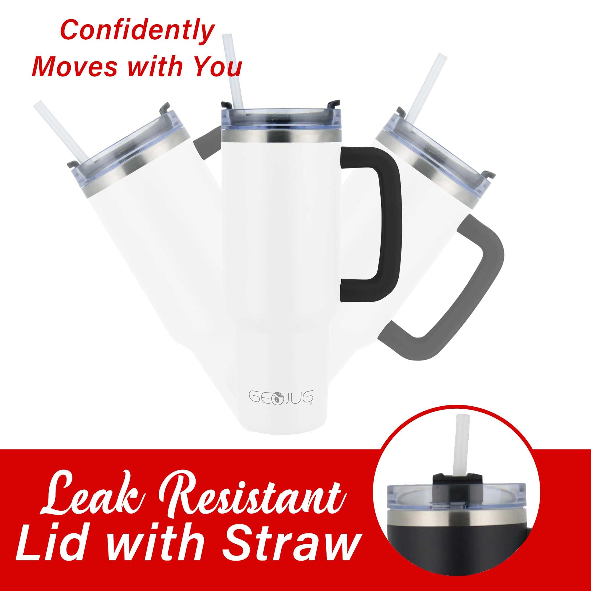 Brentwood GeoJug 40 oz Stainless Steel Insulated Tumbler with Handle and Straw, Cream