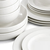 Elama Nikki 18-Piece Ribbed White Porcelain Dinnerware and Serving Set, Service for 4