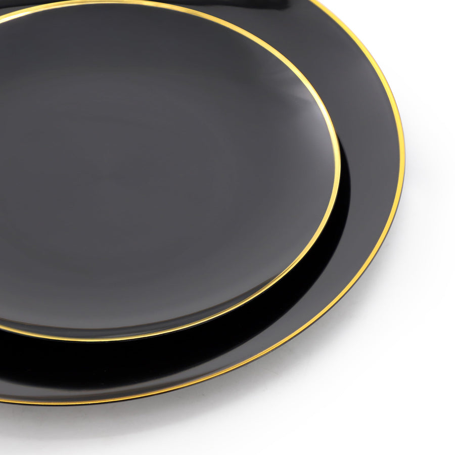 Elama 150 Piece Disposable Plastic Party Dinnerware Set for 25 Guests, Black with Gold Trim
