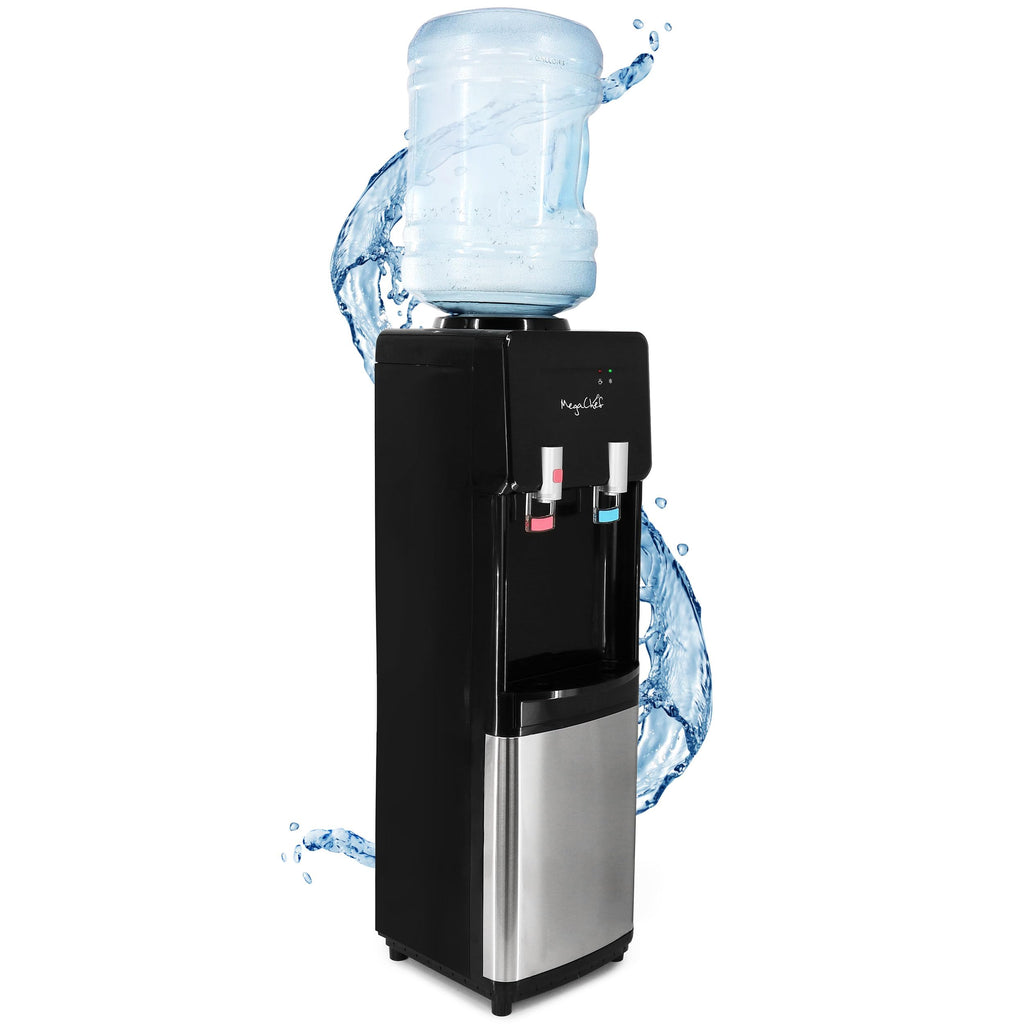 MegaChef Hot & Cold Water Dispenser – Stainless Steel 5-Gallon Top-Loading Cooler with Child Safety Lock