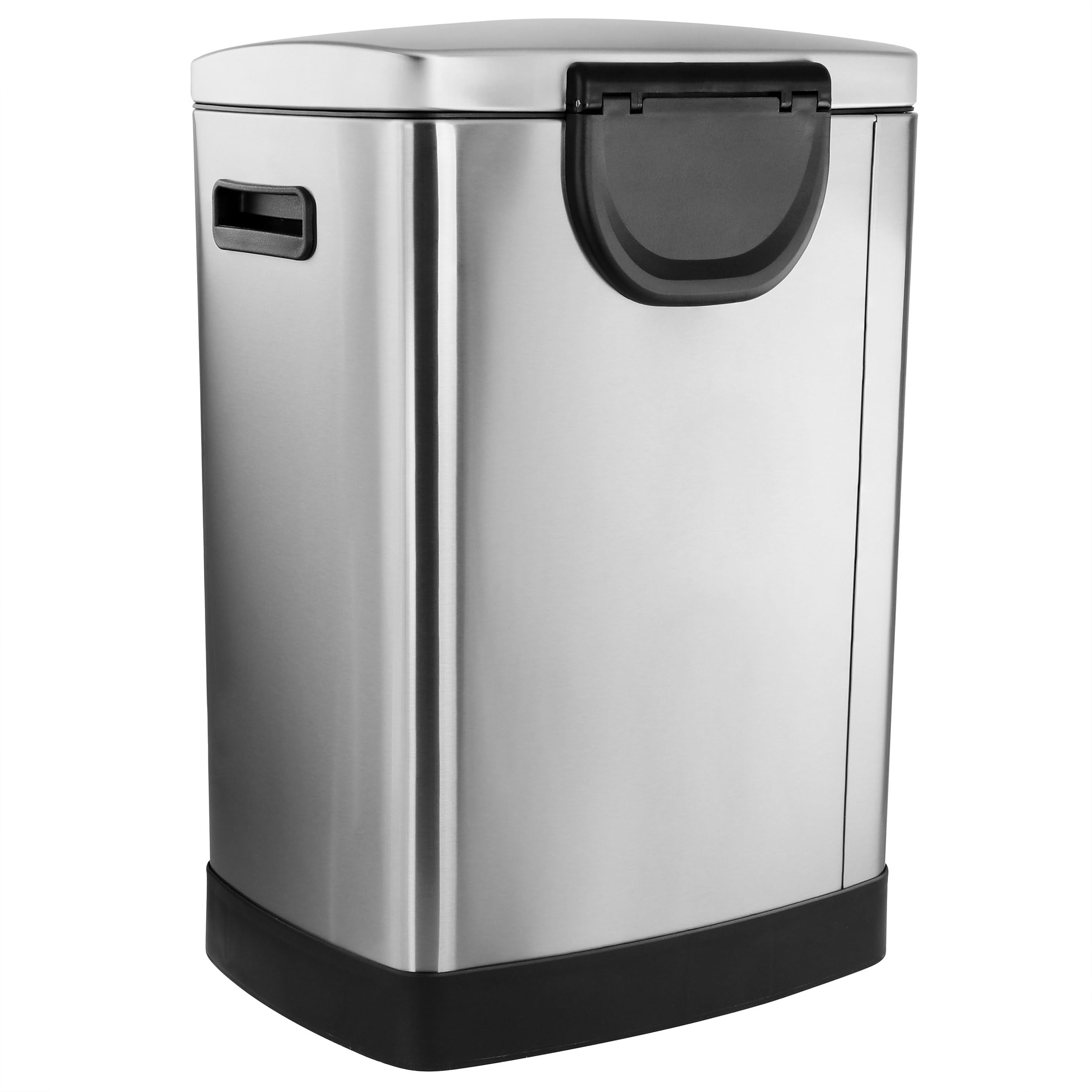 Elama 40L Stainless Steel Step Trash & Recycling Bin – 6.6 Gal + 3.9 Gal Split Compartments, Slow-Close Lid, Hands-Free Pedal (Silver)