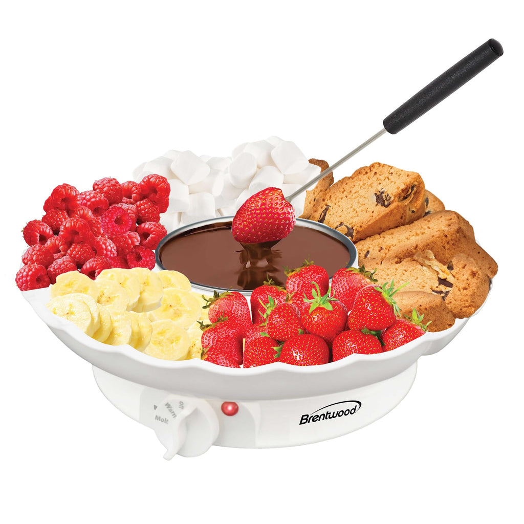 Brentwood TS-604W Electric Fondue Pot Set with 3-Section Serving Tray and 4 Dipping Forks - 10 oz Stainless Bowl