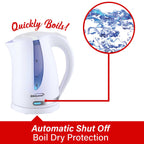 Brentwood 1.7 Liter 1100W Cordless Electric Kettle with Stainless Heating Element, White
