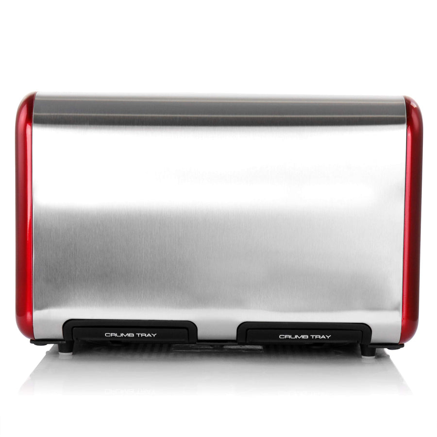 MegaChef 4-Slice Toaster with LED Timer, Dual Controls & 1.5 Inch Wide Slots, Stainless Steel / Red