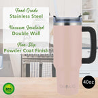 Brentwood GeoJug CMB-1200PK 40 oz Insulated Stainless Steel Tumbler with Handle, Lid and Straw - Pink