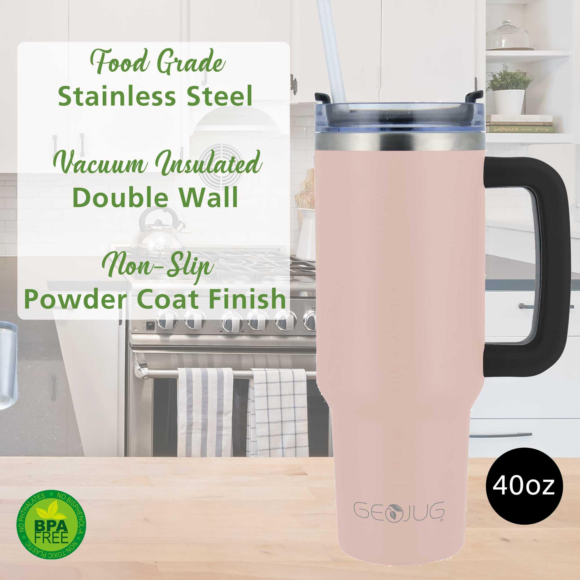 Brentwood GeoJug CMB-1200PK 40 oz Insulated Stainless Steel Tumbler with Handle, Lid and Straw - Pink