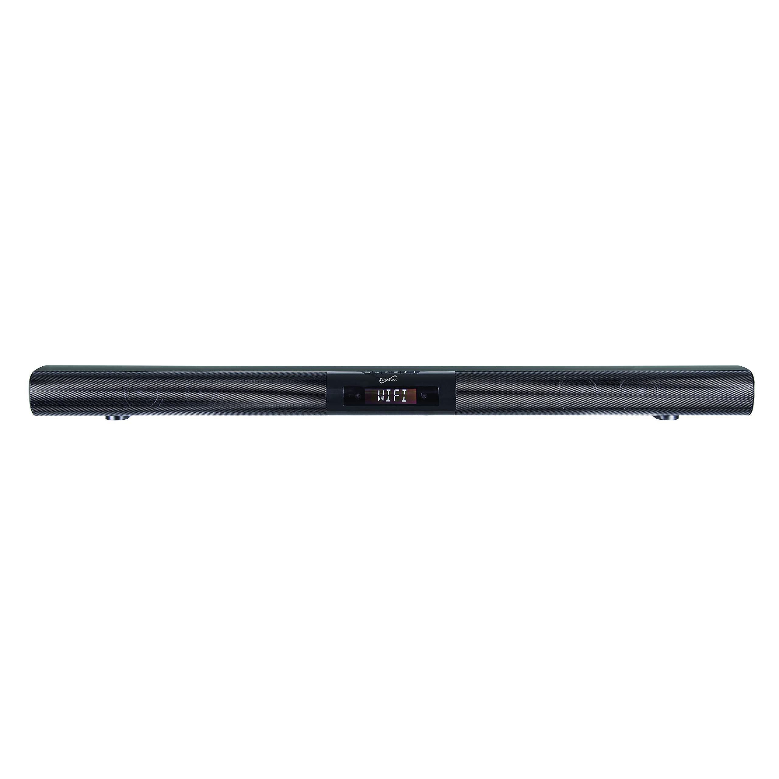 SuperSonic SC-1419SBA 37-inch black soundbar with metal grille and Alexa voice control