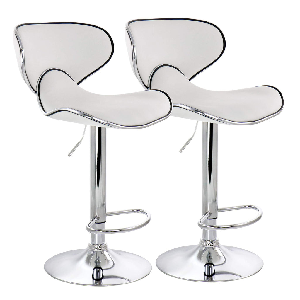 Elama 2-Piece Faux Leather Adjustable Bar Stool Set - White with Chrome Base, 360-Degree Swivel, Holds 250 lb