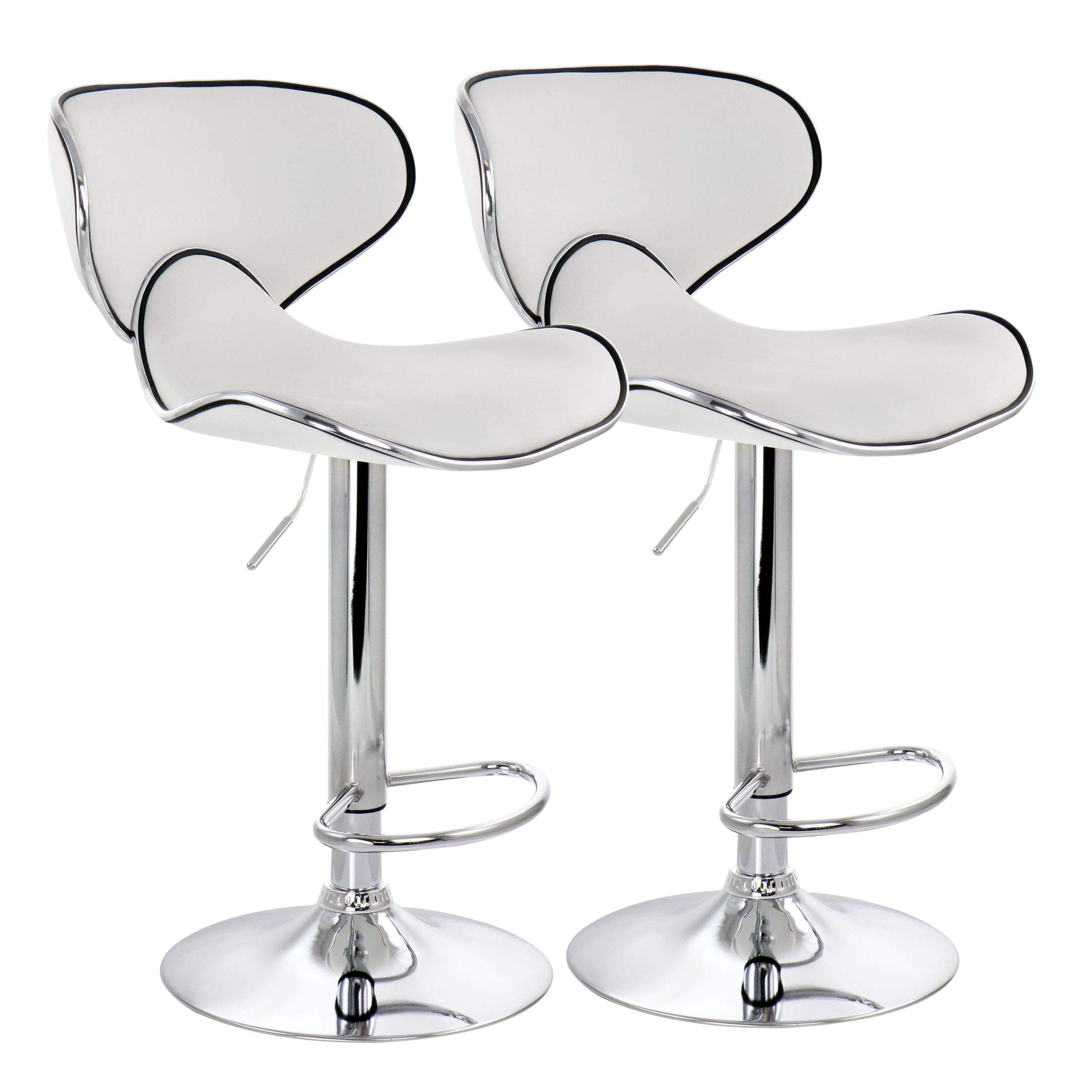 Elama 2-Piece Faux Leather Adjustable Bar Stool Set - White with Chrome Base, 360-Degree Swivel, Holds 250 lb