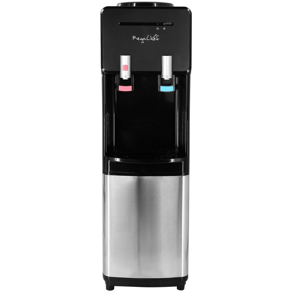 MegaChef Hot & Cold Water Dispenser – Stainless Steel 5-Gallon Top-Loading Cooler with Child Safety Lock