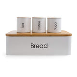 Kitchen Canister Set with Bread Box, 4-Piece with Bamboo Lids, Matte White, by MegaChef