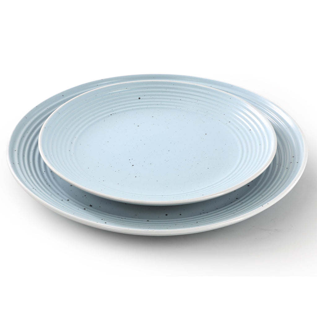 Elama Emilia 16-Piece Double Bowl Stoneware Dinnerware Set – Light Blue, Service for 4 with Plates, Soup & Cereal Bowls