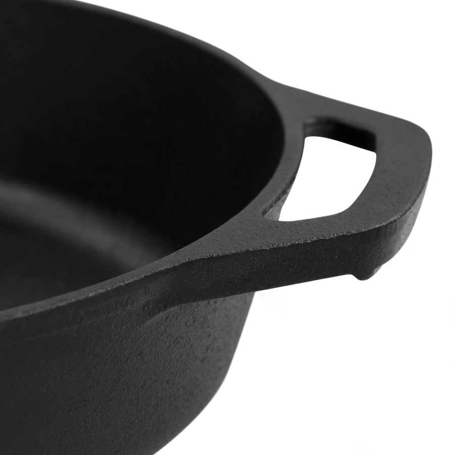 Close up of the cast iron skillet helper handle