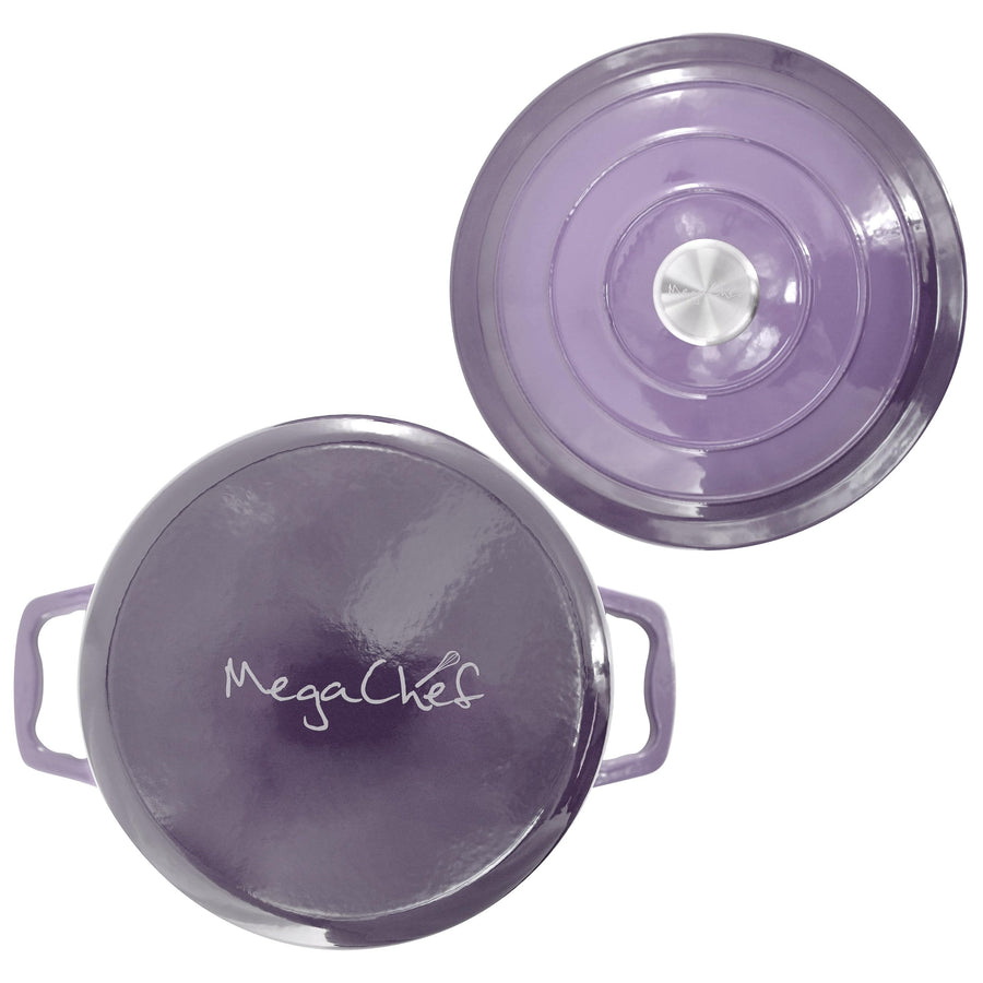 MegaChef 2.7 Quart Round Enameled Cast Iron Casserole with Lid in Gradient Purple