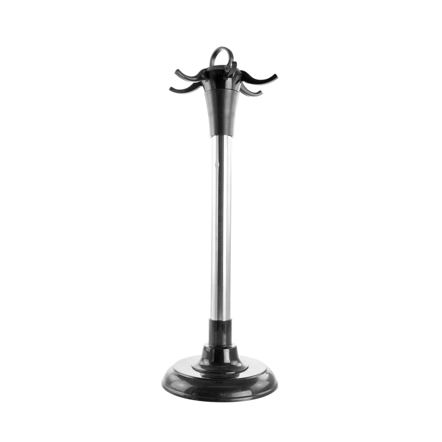 Chrome rotating utensil stand with hooks