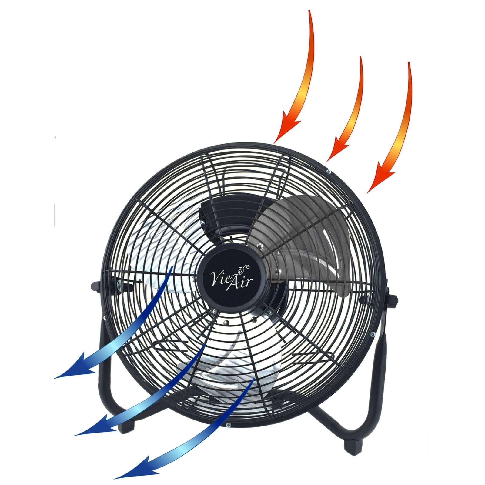 Vie Air 20 Inch Industrial Metal Floor Fan, 3-Speed High-Velocity with Tilting Head, All-Metal, Black