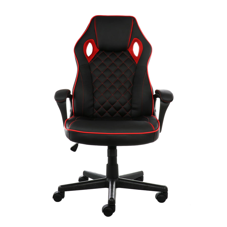 Elama Adjustable Swivel Office and Gaming Chair, Black and Red, Padded Faux Leather, 250 lb
