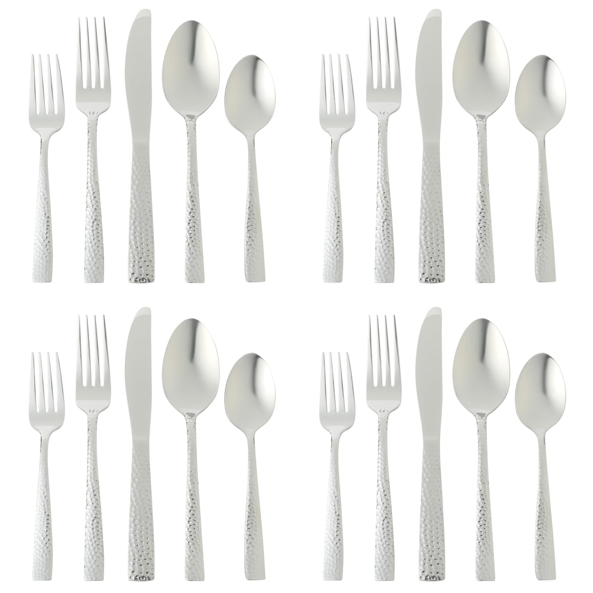 Gibson Home Hammered Stainless Steel Flatware Set, 20-Piece Service for 4, Mirror Polished, Royal Brighton
